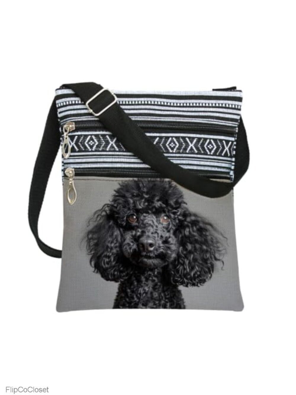Poodle Print Crossbody Bag Small Polyester Multi Zipper Phone Purse Boho